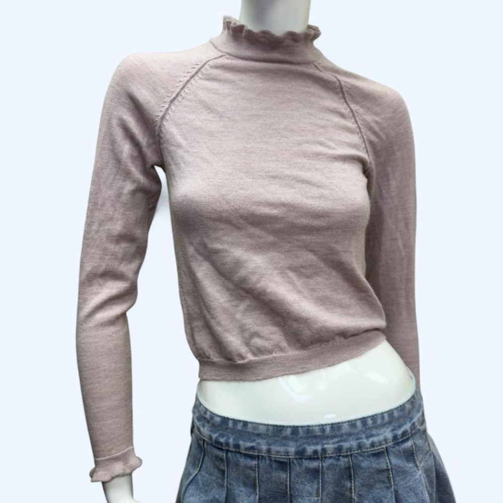 Soft Free People merino wool mock neck sweater in dusty blush mauve